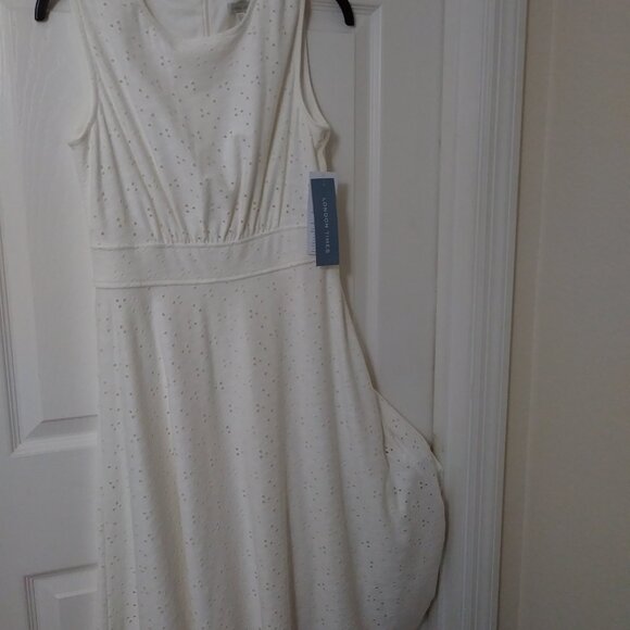 London Times Women's Inset Waist Midi Fit and Flare Dress - Picture 2 of 13